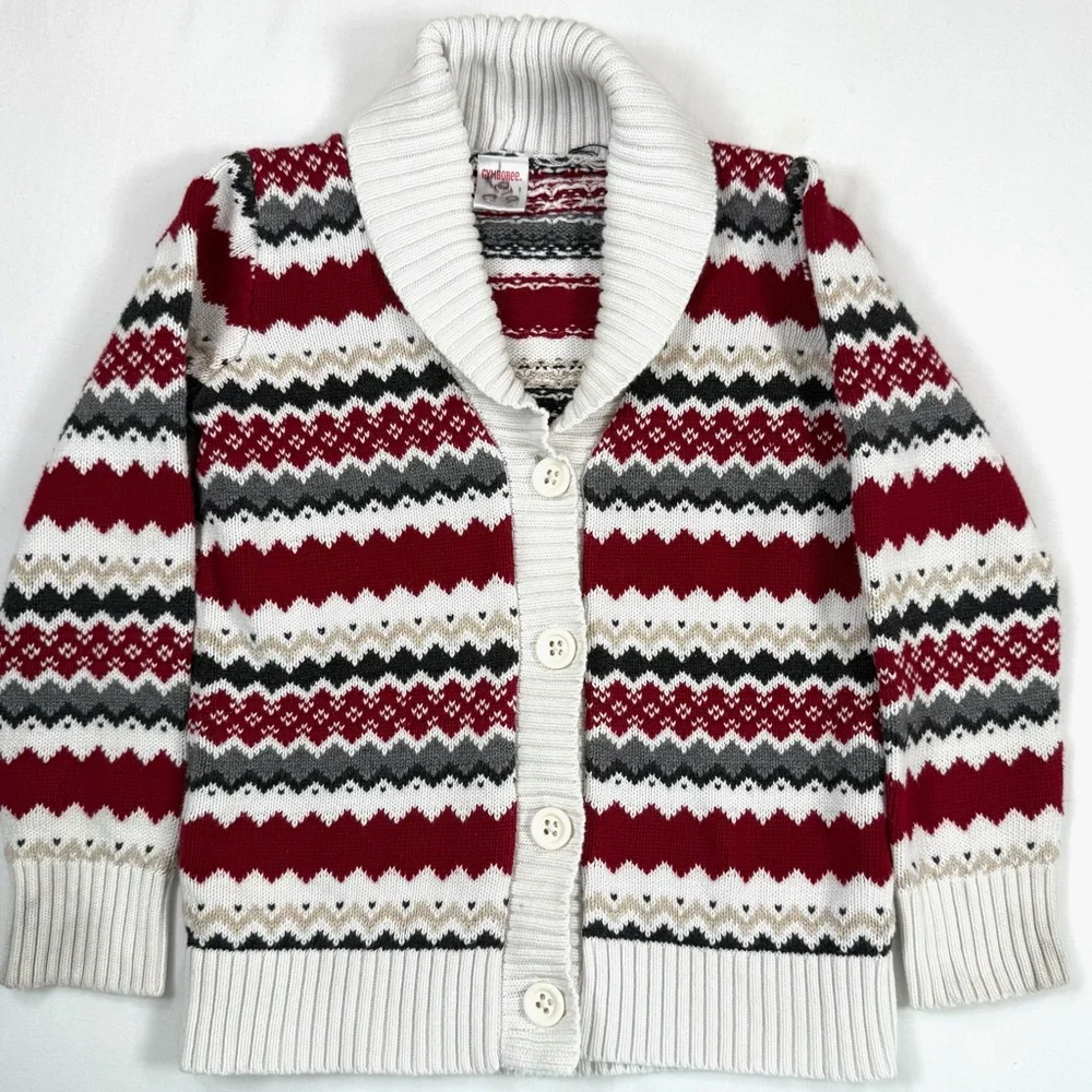GYMBOREE Girls Fair Isle Knit Cardigan‎ Shawl Collar Holiday Winter S 5/6